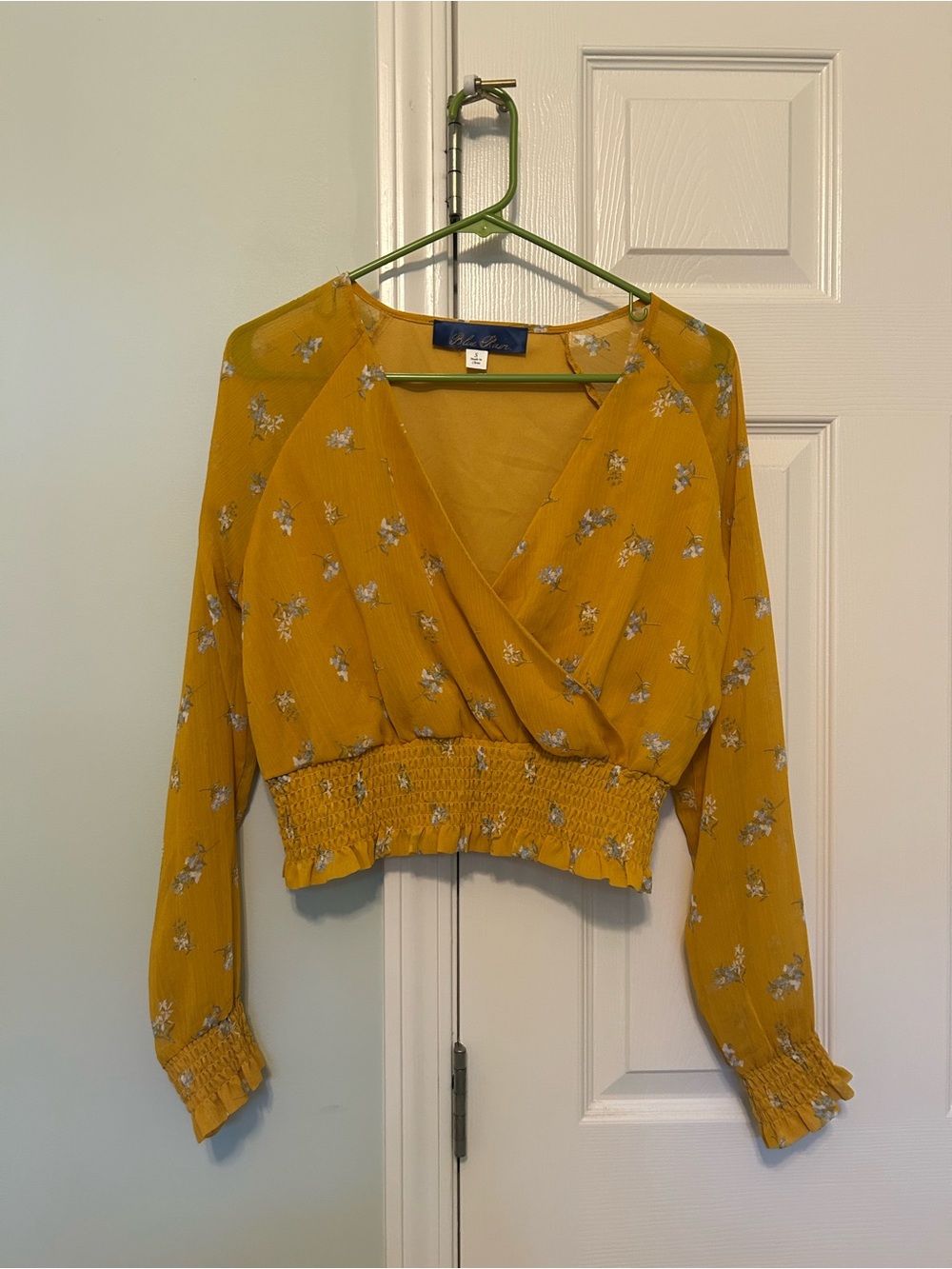 Blue Rain Mustard Floral Surplice Smocked-Waist Blouse
